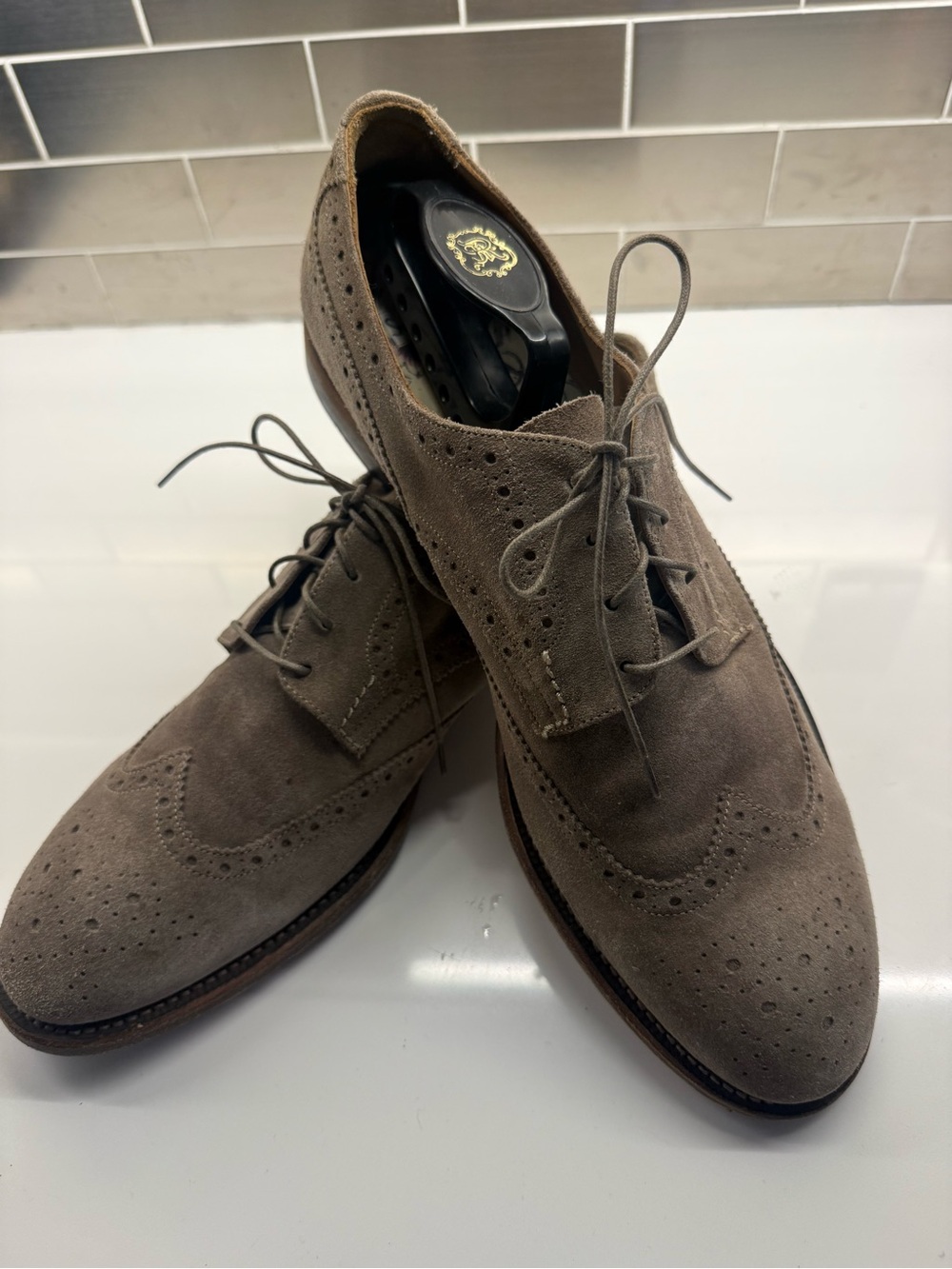 Paul Smith Men's Suede Wingtip Derby Shoes - Taupe